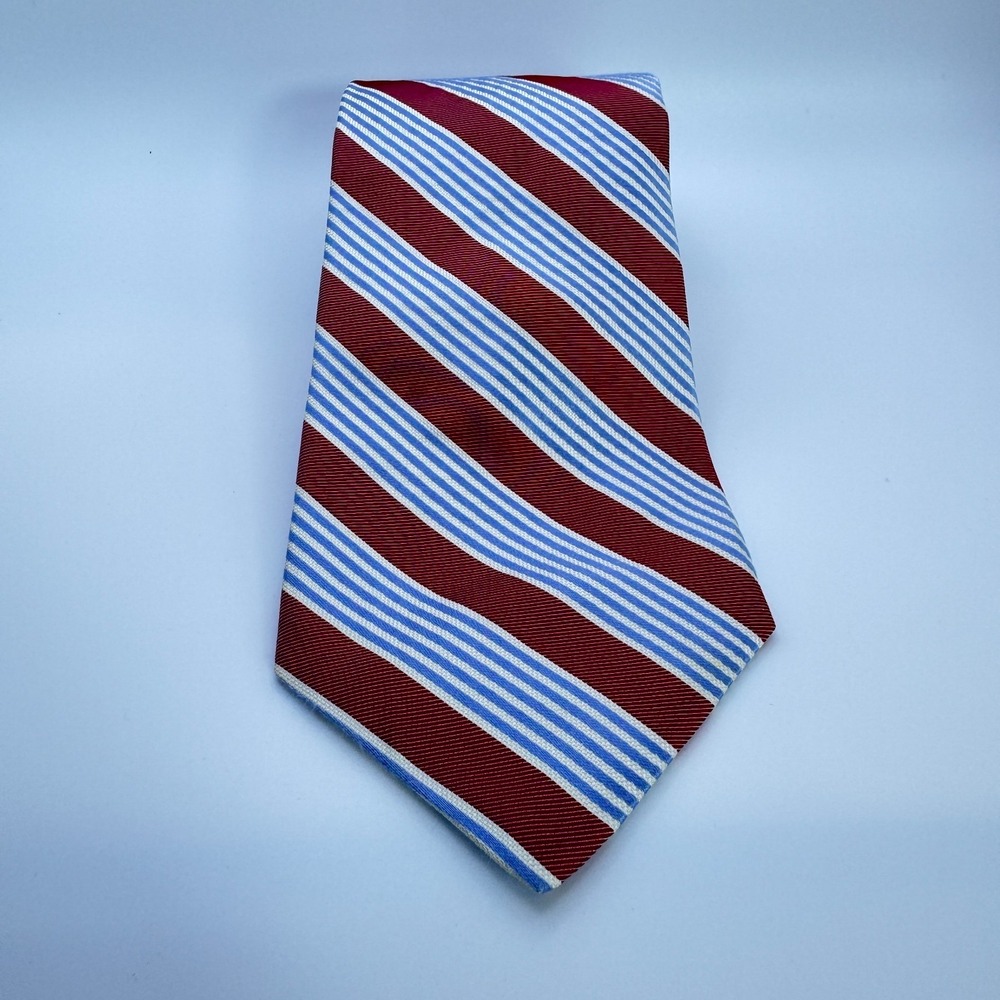 Daniel Cremieux Silk Tie 3.5″ × 60 3/4″ Vintage‎ Red Blue White Stripe Made USA